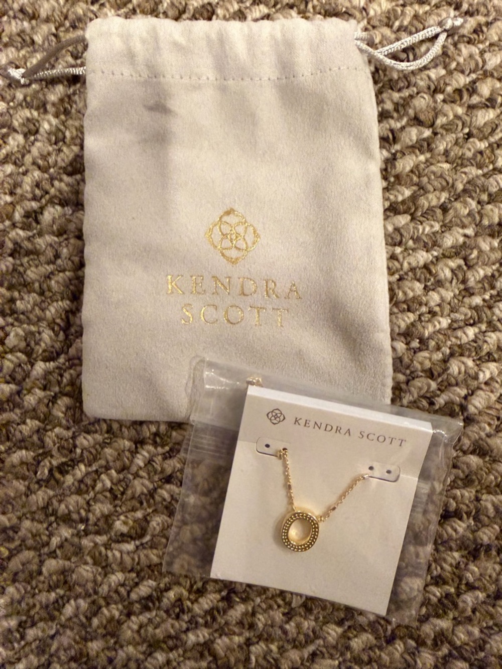 Brand New Kendra Scott Gold Pendant Necklace with Pouch - Letter O